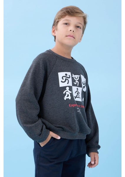 Erkek Çocuk Bisiklet Yaka Mevsimlik Baskılı Sweatshirt Antrasit modelleri