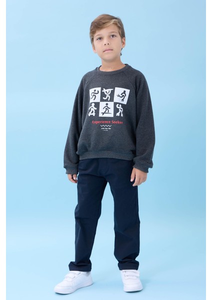 Erkek Çocuk Bisiklet Yaka Mevsimlik Baskılı Sweatshirt Antrasit fırsatları