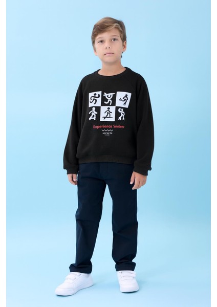 Erkek Çocuk Bisiklet Yaka Mevsimlik Baskılı Sweatshirt Siyah fiyatları