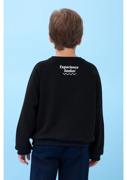 Erkek Çocuk Bisiklet Yaka Mevsimlik Baskılı Sweatshirt Siyah fırsatları