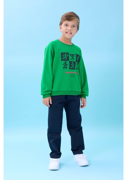 Erkek Çocuk Bisiklet Yaka Mevsimlik Baskılı Sweatshirt Yeşil fiyatları