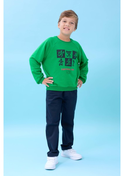 Erkek Çocuk Bisiklet Yaka Mevsimlik Baskılı Sweatshirt Yeşil modelleri