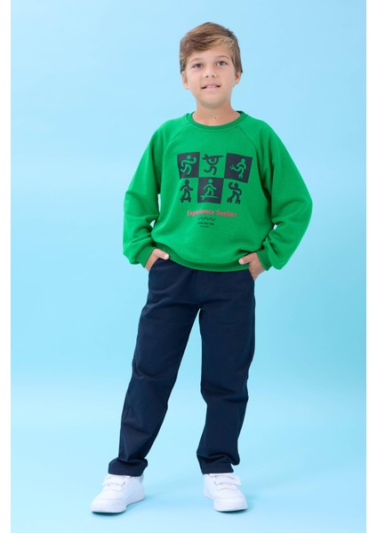 Erkek Çocuk Bisiklet Yaka Mevsimlik Baskılı Sweatshirt Yeşil fırsatları