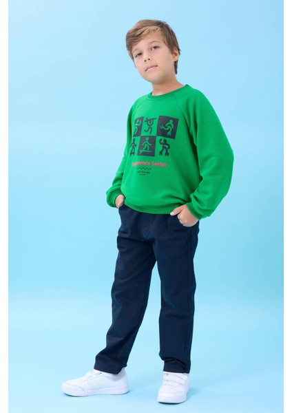 Erkek Çocuk Bisiklet Yaka Mevsimlik Baskılı Sweatshirt Yeşil indirimleri