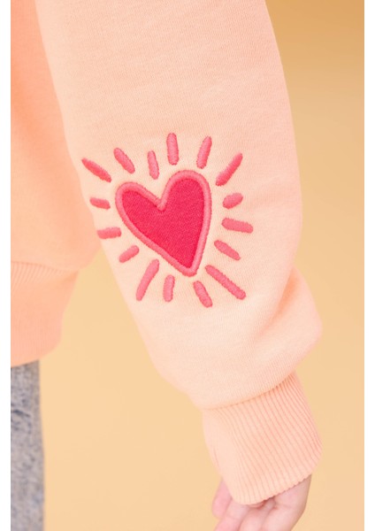 Kız Çocuk Baskılı Bisiklet Yaka Mevsimlik Sweatshirt Somon modelleri
