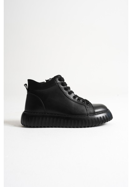 Zarek Erkek Siyah Hakiki Deri Bağcıklı Fermuarlı Casual Bot modelleri