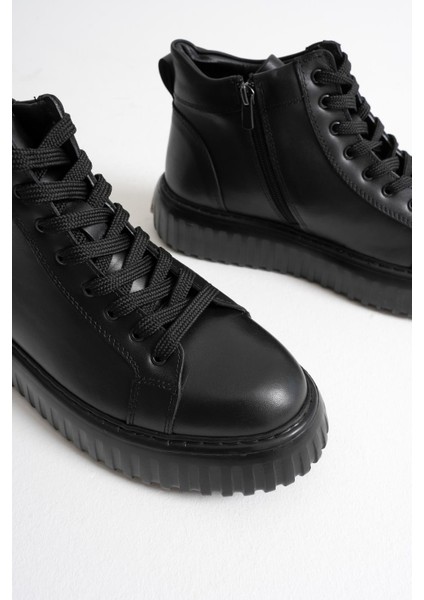 Zarek Erkek Siyah Hakiki Deri Bağcıklı Fermuarlı Casual Bot fırsatları