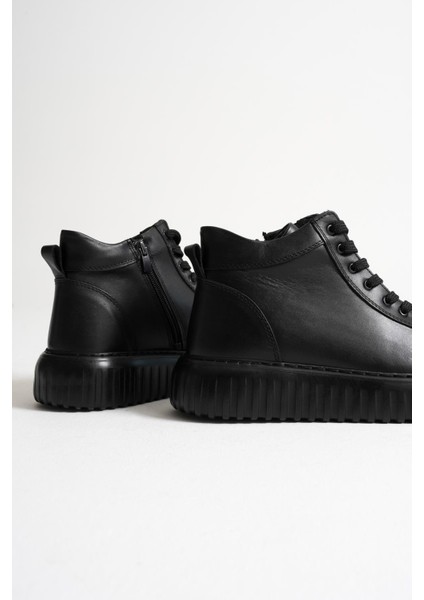 Zarek Erkek Siyah Hakiki Deri Bağcıklı Fermuarlı Casual Bot indirimleri