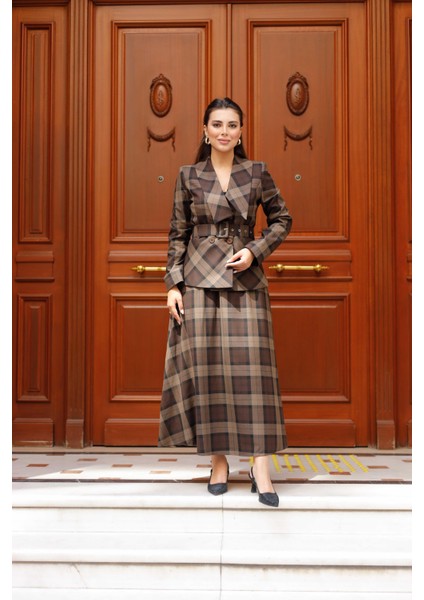 Kemer Detay Ekose Poliviskon Etekli Takım Koyu Kahve indirimleri