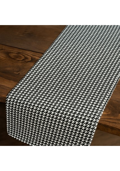 Kazayağı Desenli Duck Kumaş Masa Runner – 40×140 cm | Siyah Beyaz Modern Dekoratif Runner fırsatları