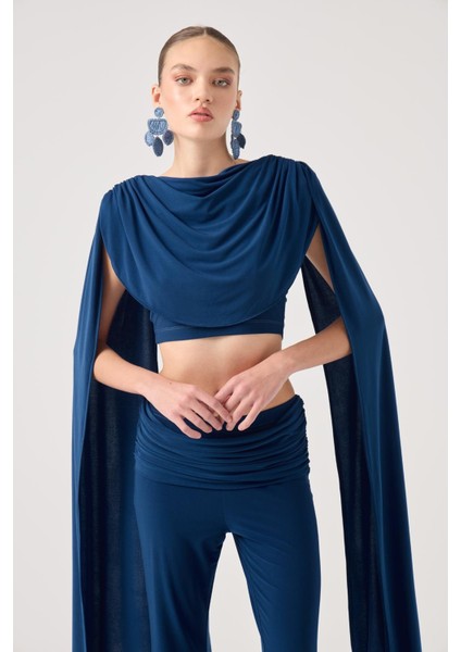 Şal Detaylı Bluz ve Ispanyol Pantolonlu Finley Takım Mavi fiyatları