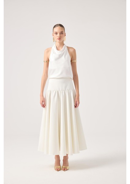 Fermuarlı Uzun Elenor Etek Beyaz