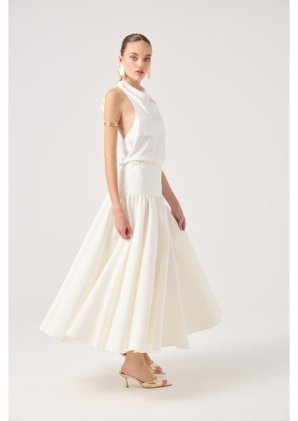 Fermuarlı Uzun Elenor Etek Beyaz modelleri