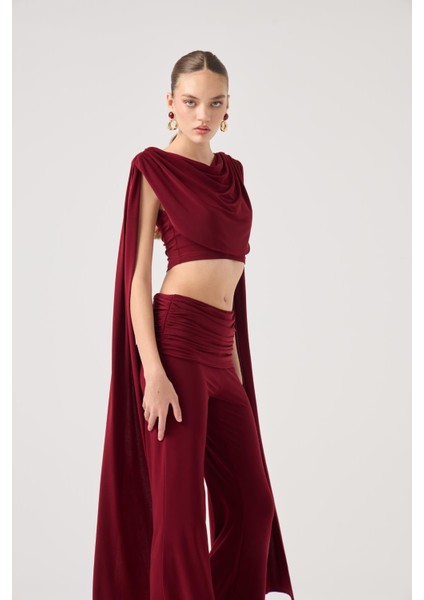 Şal Detaylı Bluz ve Ispanyol Pantolonlu Finley Takım Bordo fırsatları