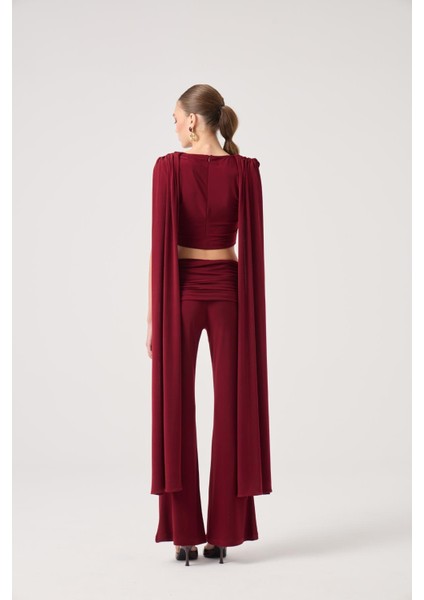 Şal Detaylı Bluz ve Ispanyol Pantolonlu Finley Takım Bordo indirimleri
