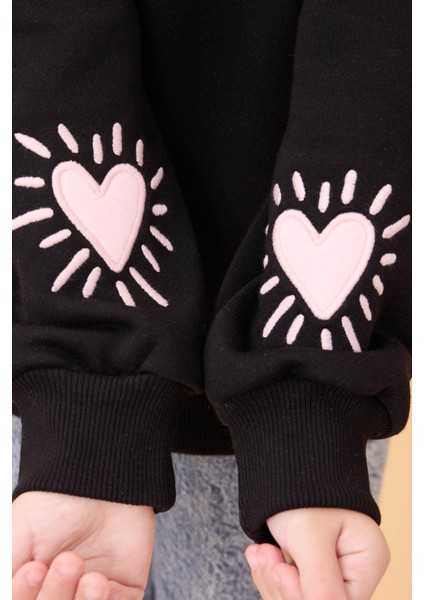 Kız Çocuk Baskılı Bisiklet Yaka Mevsimlik Sweatshirt Siyah modelleri