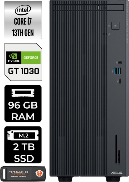 Expertcenter P500 Mini Tower Intel Core I7 13620H 96GB 2tb SSD GT1030/4GB Fdos Masaüstü Bilgisayar & Per4 USB Bellek P500I716512B0DP1344