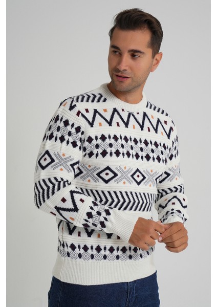 Erkek Jakarlı Desenli Bisiklet Yaka Yılbaşı Yün Kazak TRIST-5348