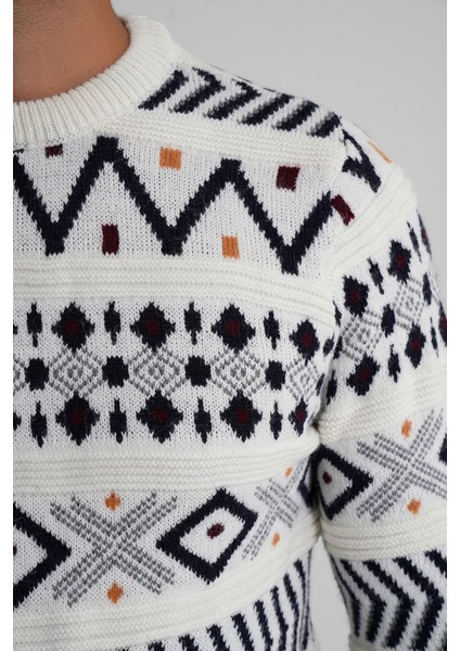 Erkek Jakarlı Desenli Bisiklet Yaka Yılbaşı Yün Kazak TRIST-5348