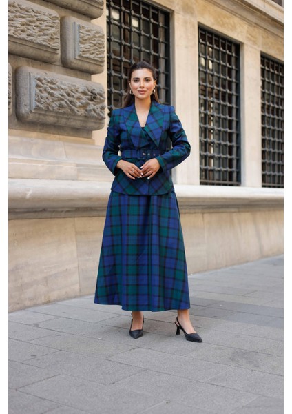 Kemer Detay Ekose Poliviskon Etekli Takım Lacivert fiyatları