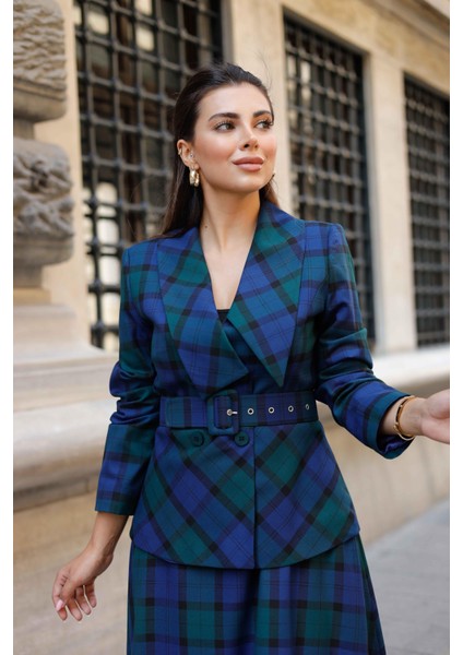 Kemer Detay Ekose Poliviskon Etekli Takım Lacivert modelleri