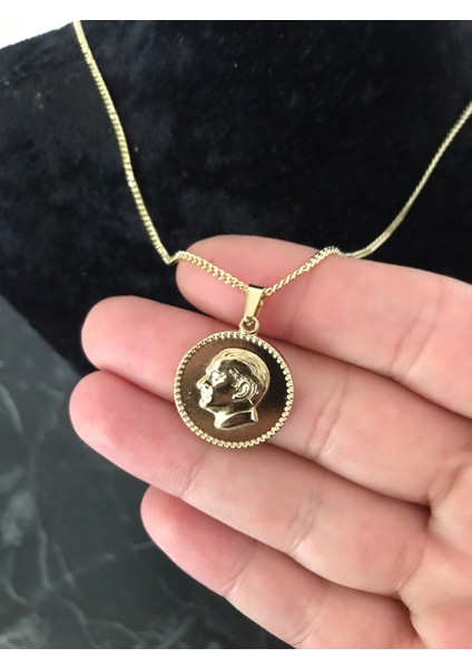 PASLANMAZ ÇELİK KUYUMCU MODEL KABARTMALI ATATÜRK KOLYESİ GOLD PARLAK KARARMAZ UZUN KOLYE fiyatları