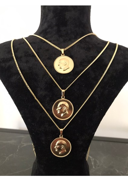 PASLANMAZ ÇELİK KUYUMCU MODEL KABARTMALI ATATÜRK KOLYESİ GOLD PARLAK KARARMAZ UZUN KOLYE modelleri
