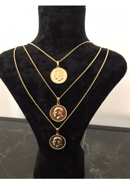 PASLANMAZ ÇELİK KUYUMCU MODEL KABARTMALI ATATÜRK KOLYESİ GOLD PARLAK KARARMAZ UZUN KOLYE fırsatları