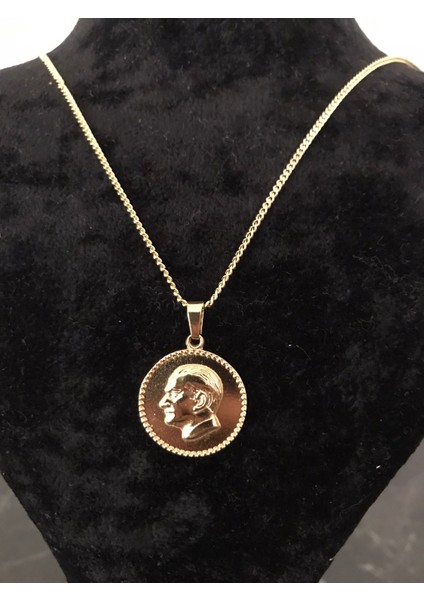 PASLANMAZ ÇELİK KUYUMCU MODEL KABARTMALI ATATÜRK KOLYESİ GOLD PARLAK KARARMAZ UZUN KOLYE indirimleri