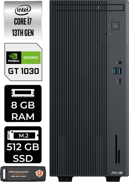 Expertcenter P500 Mini Tower Intel Core I7 13620H 8gb 512GB SSD GT1030/4GB W11P Masaüstü Bilgisayar & Per4 USB Bellek P500I716512B0DP1392