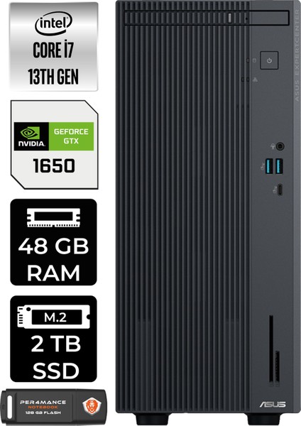 Expertcenter P500 Mini Tower Intel Core I7 13620H 48GB 2tb SSD GTX1650/4GB W11H Masaüstü Bilgisayar & Per4 USB Bellek P500I716512B0DP2374