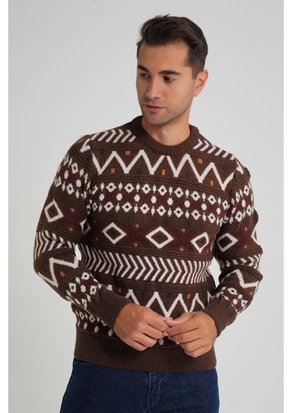Erkek Jakarlı Desenli Bisiklet Yaka Yılbaşı Yün Kazak TRIST-5348