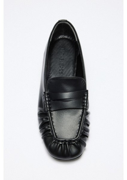Loafer 2510 - Büzgülü Detaylı Siyah Kadın Loafer