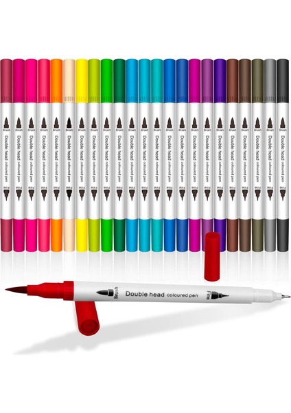 24 Renk Çift Taraflı Dual Tip Brush Pens Fırça Uçlu & Fineliner Sanat Kalemi