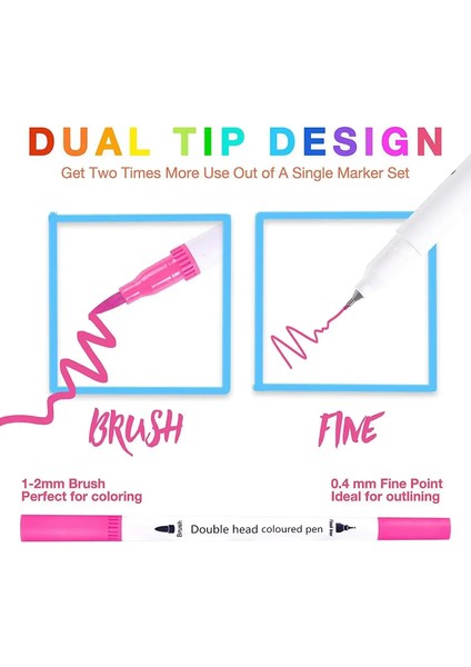 24 Renk Çift Taraflı Dual Tip Brush Pens Fırça Uçlu & Fineliner Sanat Kalemi fırsatları