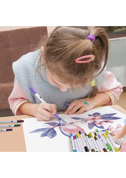 24 Renk Çift Taraflı Dual Tip Brush Pens Fırça Uçlu & Fineliner Sanat Kalemi