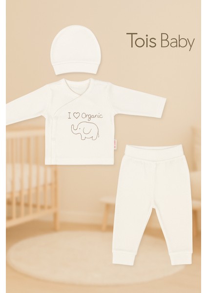 Organik Hastahane Çıkışı Bebek Takımı 0-3 Ay Ekru Renk modelleri