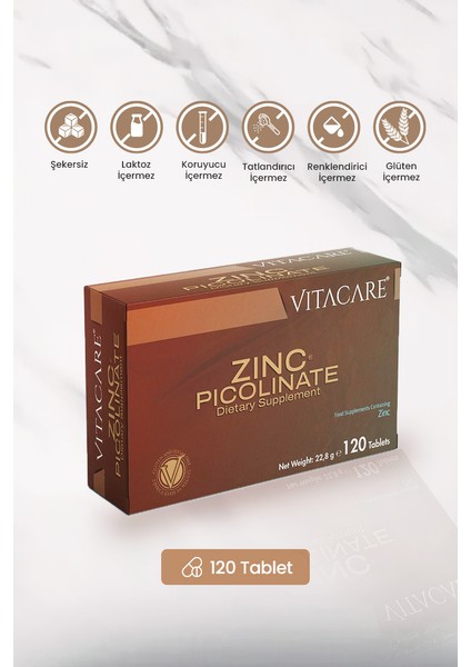 Zinc Picolinate – 120 Tablet | Çinko Takviyesi ile Bağışıklık, Cilt ve Enerji Desteği