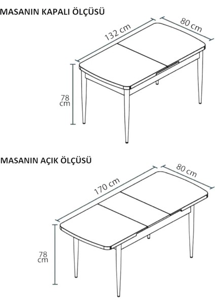 Mutfak Masası Takımı | 6 Kişilik Açılır Masa Sandalye Takımı | Salon Masası Takımı | Yemek Masası Takımı | Masa Takımı - Antrasit