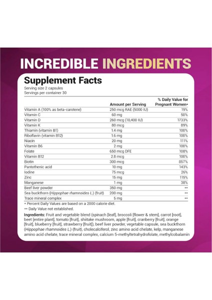 Natural Prenatal Vita Mins For Women (Pregnant & Nursing) - Prenatal Vita Mins With Folate, Minerals, Omegas, &11 Powerful Superfoods- 60 Capsules fiyatları