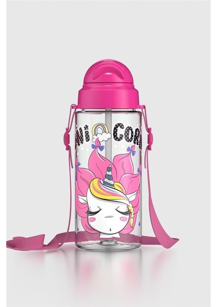 Migo Desenli 500 ml Askılı Pipetli Tritan Çocuk Matara 912008 Pembe