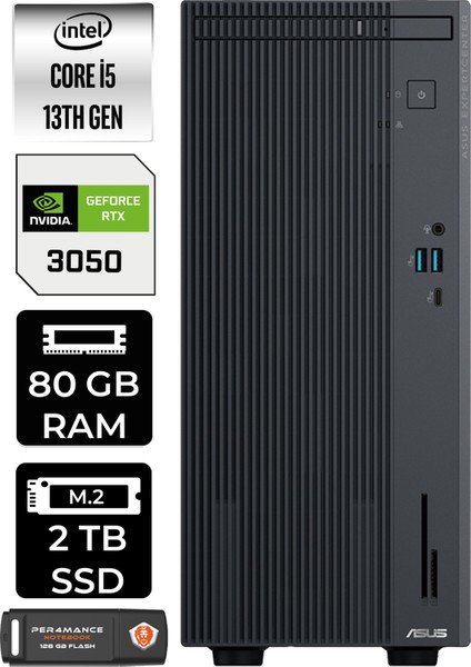 Expertcenter P500 Mini Tower Intel Core I5 13420H 80GB 2tb SSD RTX3050/6GB Fdos Masaüstü Bilgisayar & Per4 USB Bellek P500I58512B0DP3339