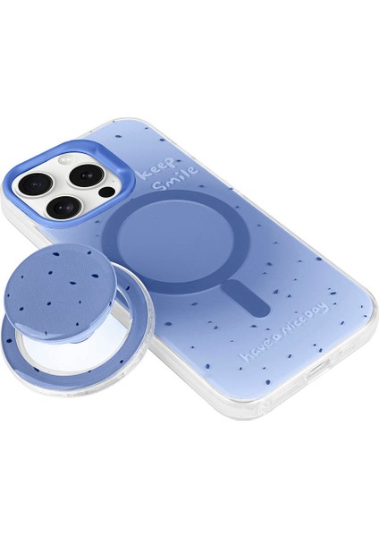 Apple iPhone 15 Pro Max Uyumlu Magsafe Özellikli Tak Çıkar Soketli Tiktok Kapak Mavi