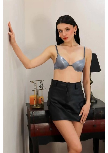 Kadın Destekli Balenli Sütyen Gri