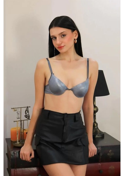 Kadın Destekli Balenli Sütyen Gri modelleri