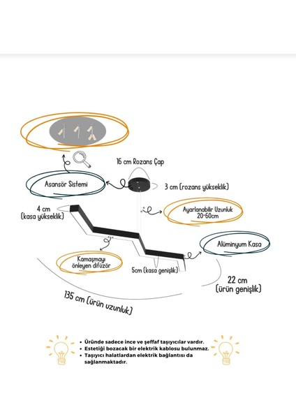 Zigzag ( Gri Kasa, Beyaz Işık ) Ledli Modern LED Avize, Salon, Mutfak, Oturma Yatak Odası, Sarkıt modelleri