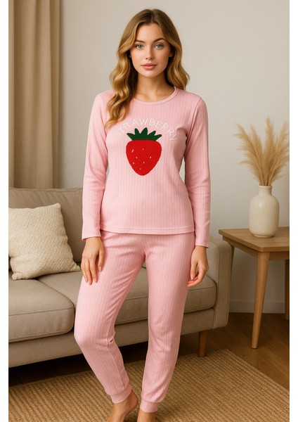 Uzun Kollu Pembe Pijama Takımı Strawberry fiyatları