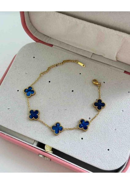 Gold Parlak Lacivert Hologram Yansımalı Çoklu Yonca Bileklik fiyatları