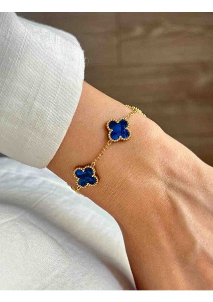 Gold Parlak Lacivert Hologram Yansımalı Çoklu Yonca Bileklik fırsatları