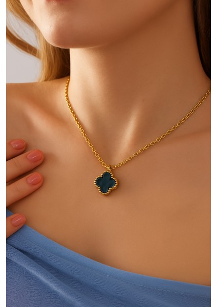 Gold Renk Hematit Taşlı Gümüş Kolye